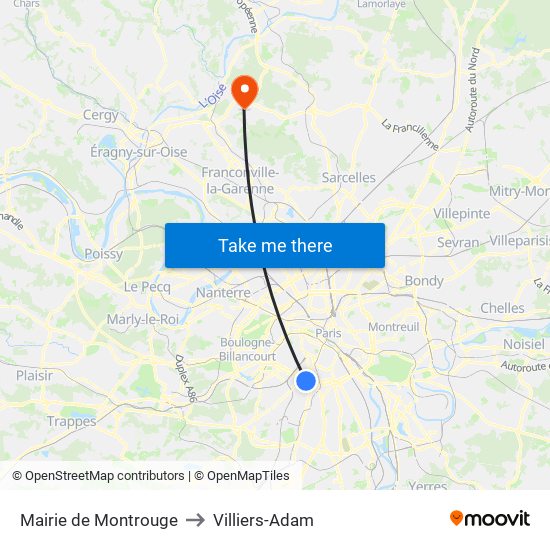 Mairie de Montrouge to Villiers-Adam map