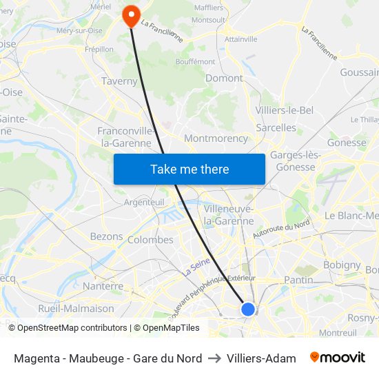 Magenta - Maubeuge - Gare du Nord to Villiers-Adam map