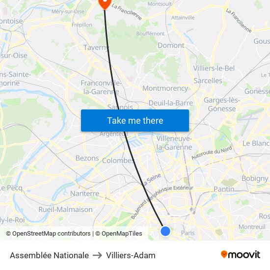 Assemblée Nationale to Villiers-Adam map