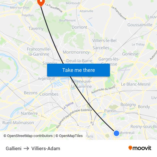 Gallieni to Villiers-Adam map