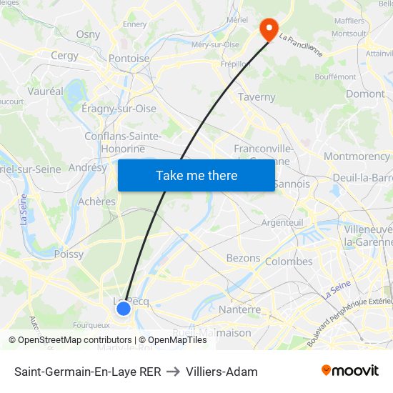 Saint-Germain-En-Laye RER to Villiers-Adam map