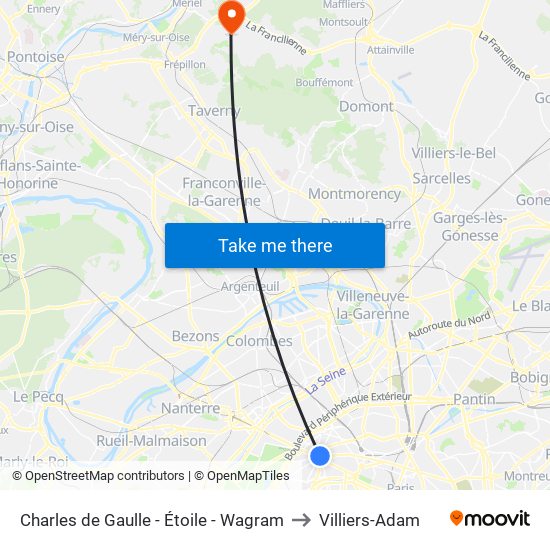 Charles de Gaulle - Étoile - Wagram to Villiers-Adam map