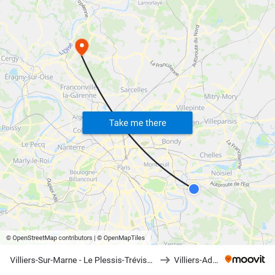 Villiers-Sur-Marne - Le Plessis-Trévise RER to Villiers-Adam map