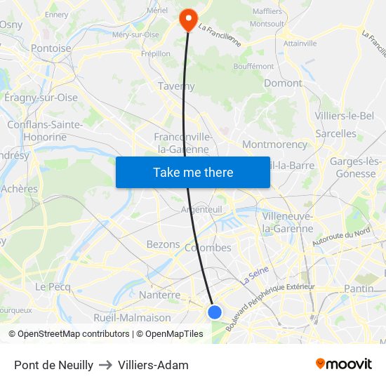 Pont de Neuilly to Villiers-Adam map