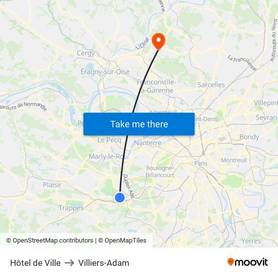 Hôtel de Ville to Villiers-Adam map