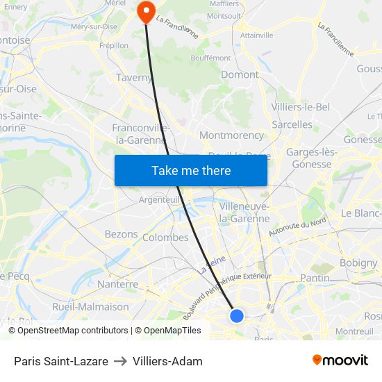 Paris Saint-Lazare to Villiers-Adam map