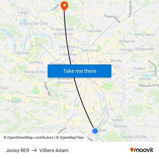 Juvisy RER to Villiers-Adam map