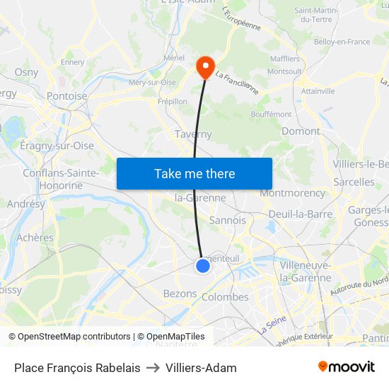 Place François Rabelais to Villiers-Adam map
