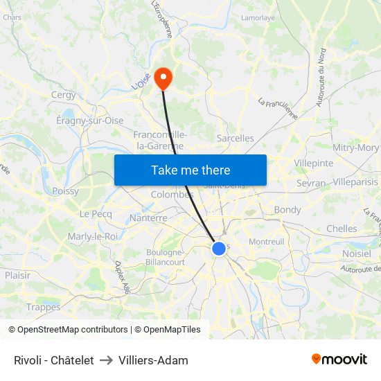 Rivoli - Châtelet to Villiers-Adam map