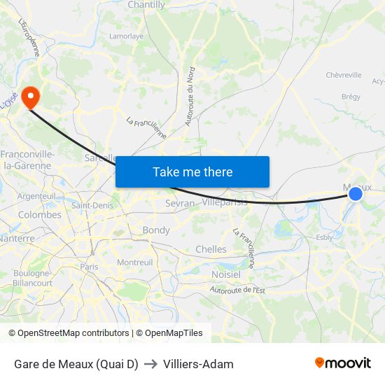Gare de Meaux (Quai D) to Villiers-Adam map