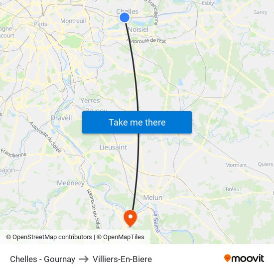 Chelles - Gournay to Villiers-En-Biere map