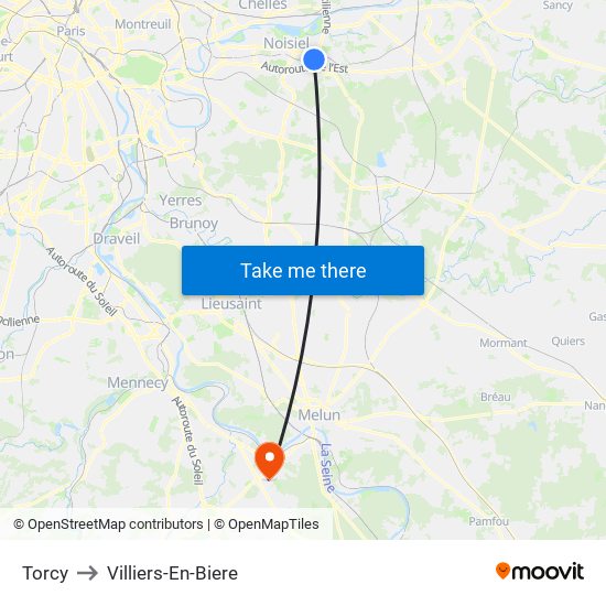 Torcy to Villiers-En-Biere map