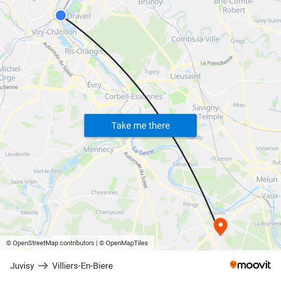 Juvisy to Villiers-En-Biere map