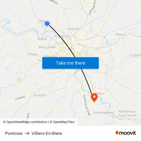 Pontoise to Villiers-En-Biere map
