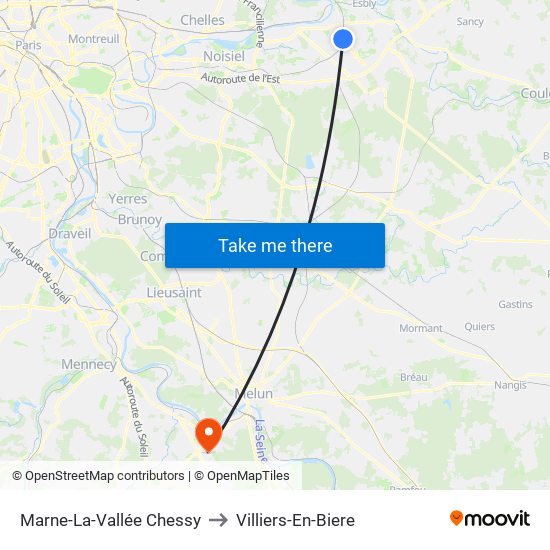 Marne-La-Vallée Chessy to Villiers-En-Biere map