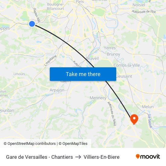 Gare de Versailles - Chantiers to Villiers-En-Biere map
