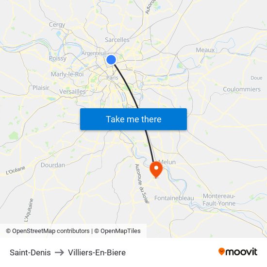 Saint-Denis to Villiers-En-Biere map