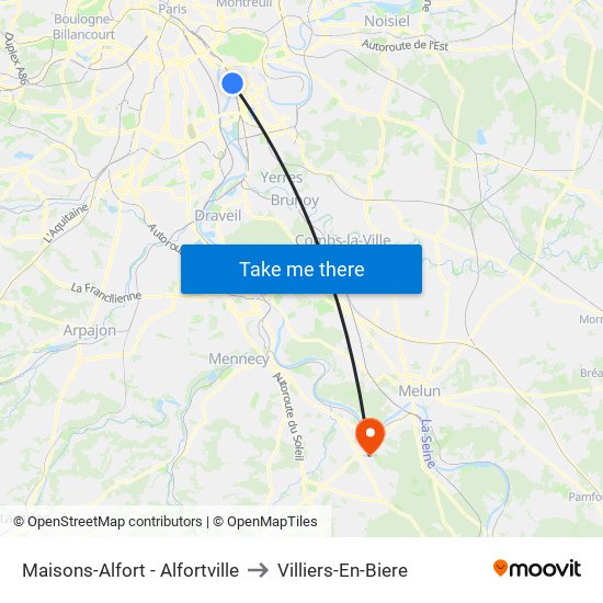 Maisons-Alfort - Alfortville to Villiers-En-Biere map