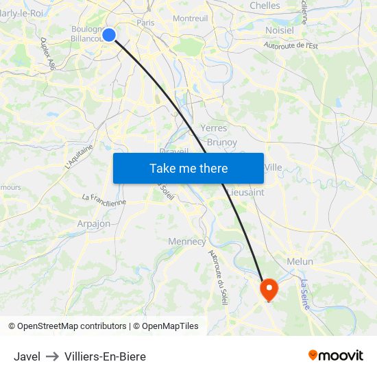 Javel to Villiers-En-Biere map