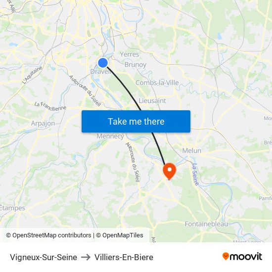 Vigneux-Sur-Seine to Villiers-En-Biere map