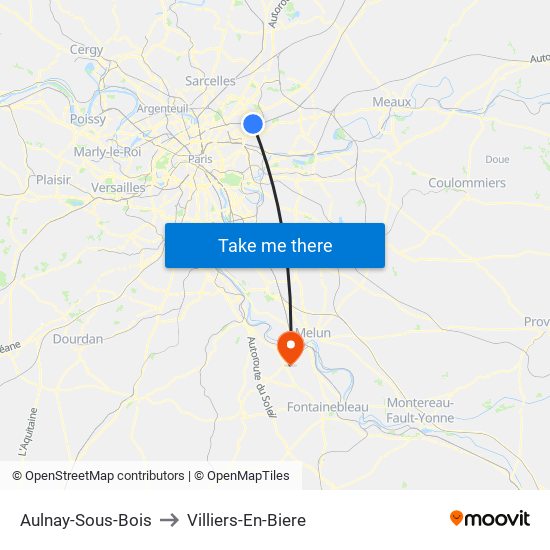 Aulnay-Sous-Bois to Villiers-En-Biere map