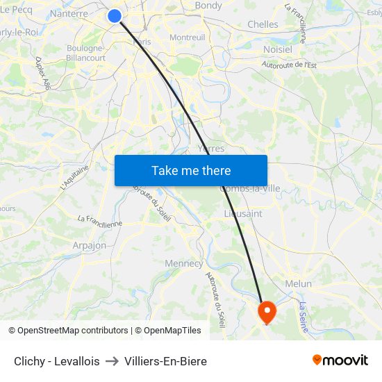 Clichy - Levallois to Villiers-En-Biere map