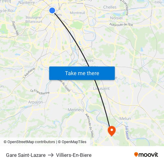 Gare Saint-Lazare to Villiers-En-Biere map