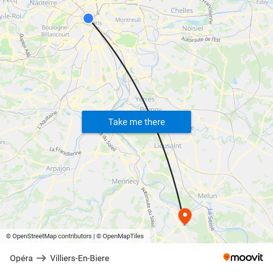 Opéra to Villiers-En-Biere map
