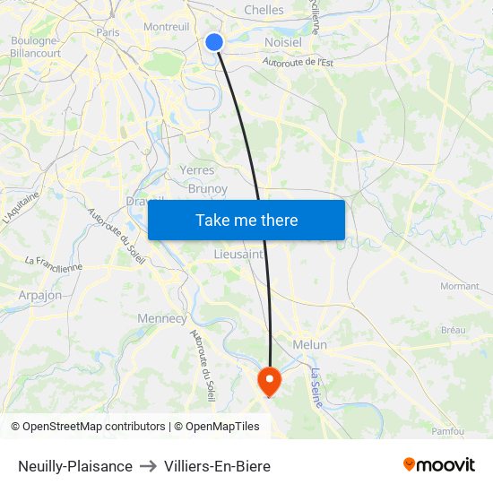 Neuilly-Plaisance to Villiers-En-Biere map