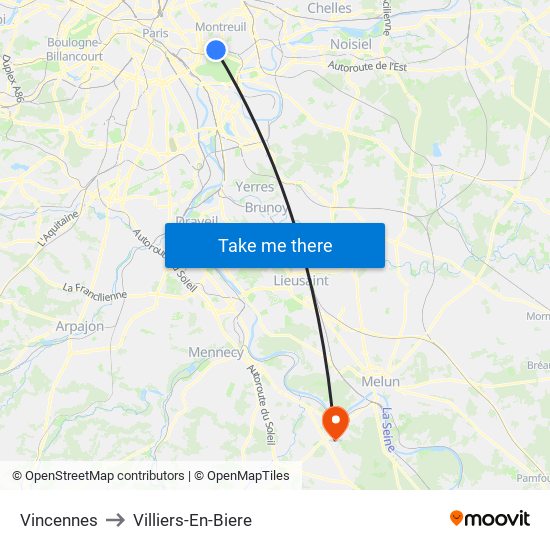 Vincennes to Villiers-En-Biere map
