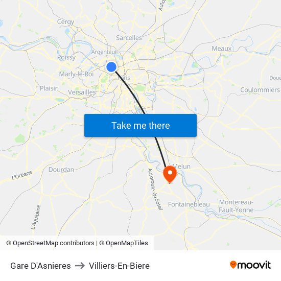 Gare D'Asnieres to Villiers-En-Biere map