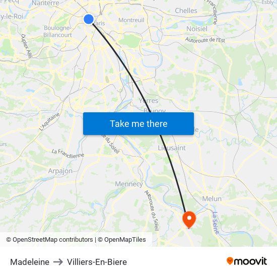 Madeleine to Villiers-En-Biere map