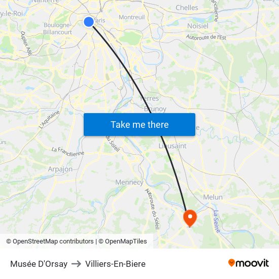 Musée D'Orsay to Villiers-En-Biere map
