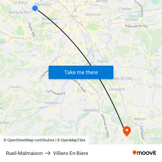Rueil-Malmaison to Villiers-En-Biere map