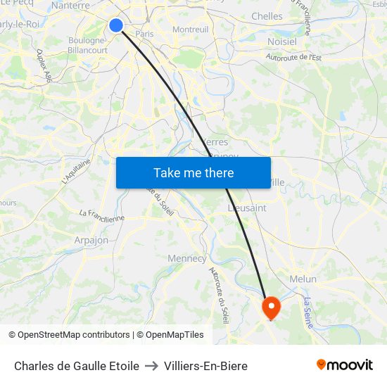 Charles de Gaulle Etoile to Villiers-En-Biere map