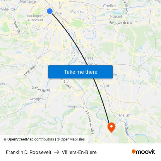 Franklin D. Roosevelt to Villiers-En-Biere map
