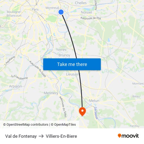 Val de Fontenay to Villiers-En-Biere map