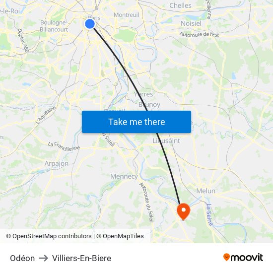 Odéon to Villiers-En-Biere map
