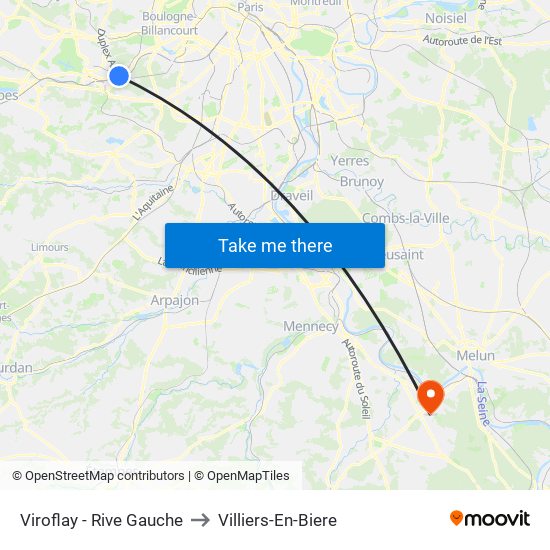Viroflay - Rive Gauche to Villiers-En-Biere map