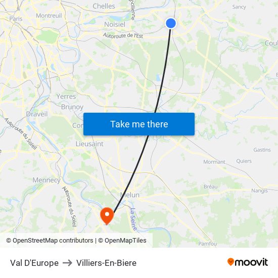 Val D'Europe to Villiers-En-Biere map