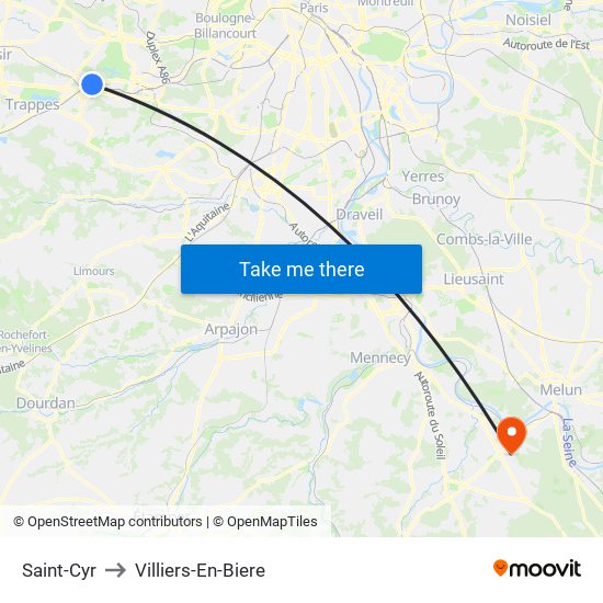 Saint-Cyr to Villiers-En-Biere map