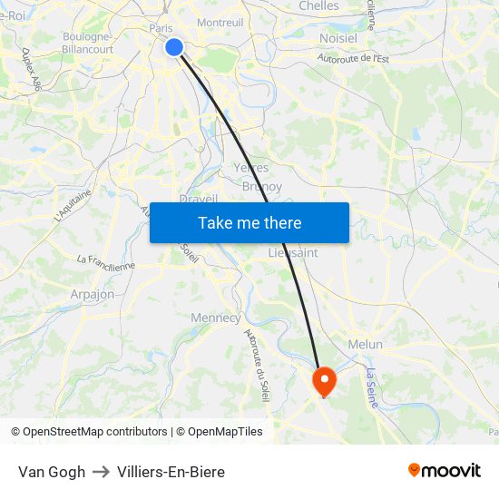 Van Gogh to Villiers-En-Biere map