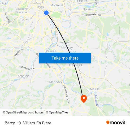Bercy to Villiers-En-Biere map