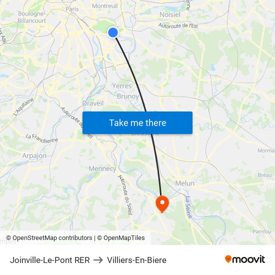 Joinville-Le-Pont RER to Villiers-En-Biere map
