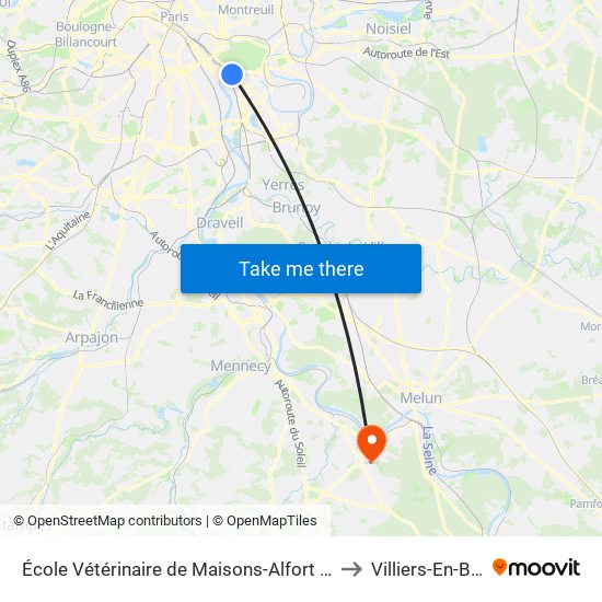 École Vétérinaire de Maisons-Alfort - Métro to Villiers-En-Biere map