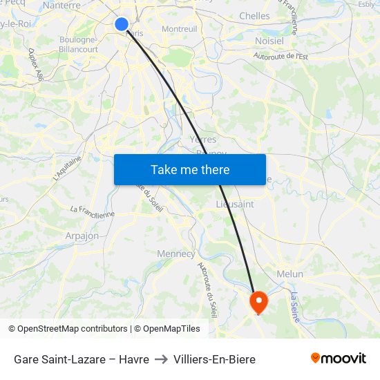 Gare Saint-Lazare – Havre to Villiers-En-Biere map