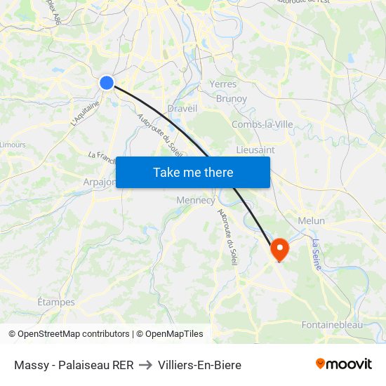 Massy - Palaiseau RER to Villiers-En-Biere map
