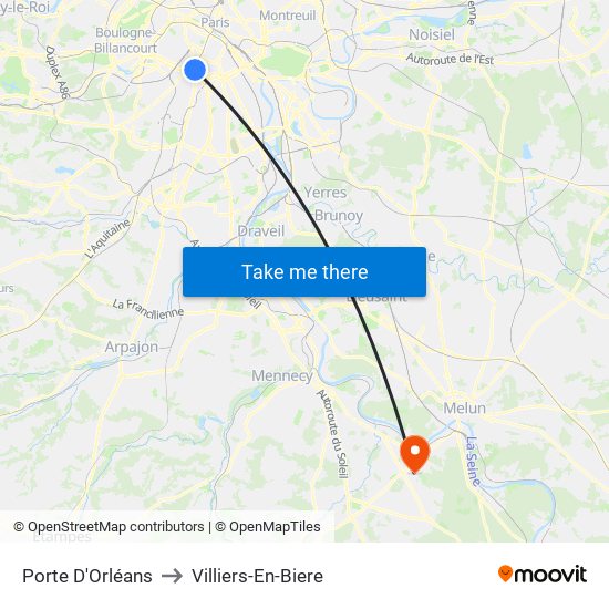 Porte D'Orléans to Villiers-En-Biere map