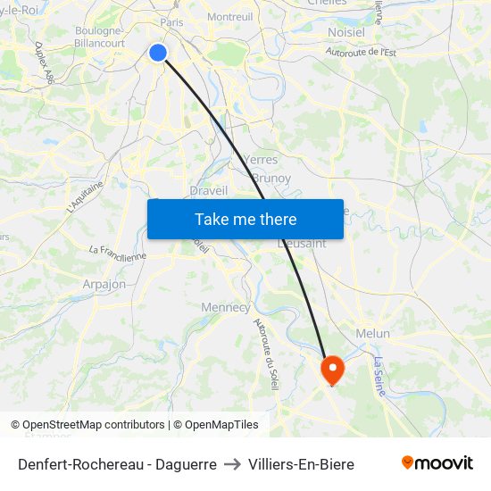 Denfert-Rochereau - Daguerre to Villiers-En-Biere map