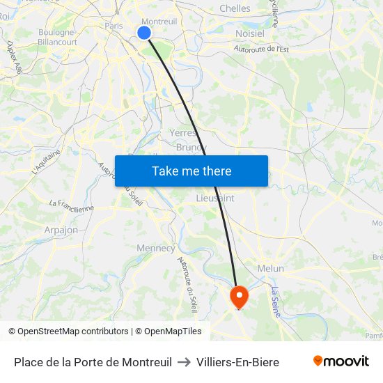 Place de la Porte de Montreuil to Villiers-En-Biere map
